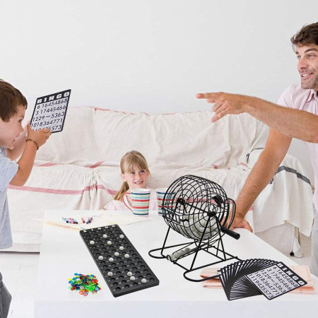 Joc Bingo Cyrax, din metal, 75 bile albe, portabil, 21 x 21 cm, negru