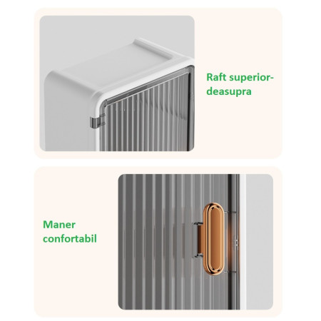 Organizator Cosmetice,  Montare pe Perete fara Perforare, 36.5x10.9x20 cm, din PP si ABS, Alb-Negru, Usa Transparenta