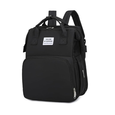 Rucsac Multifunctional pentru Mamici, Cyrax, cu Patut Pliabil si Baza de Schimbat, Rezistent la Apa, Capacitate Mare, Usor, Compartimente Multiple, Buzunar Termic pentru Lapte, 42 x 32 x 22 cm, Negru