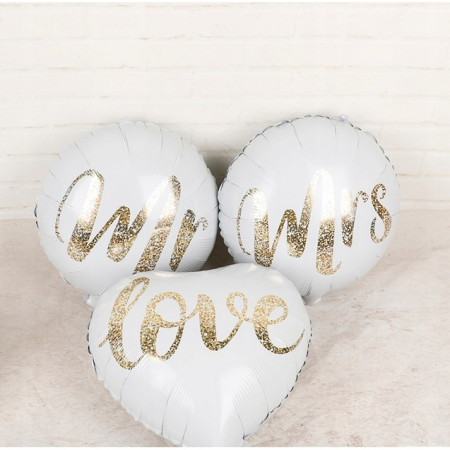 Balon din Folie Metalizata, Cyrax, Figurina Cerc, Model MRS, Tematica Nunta, 45 cm, Ambalaj Individual, Pai Inclus, Umflare cu Aer sau Heliu, Alb