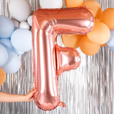 Balon Folie Metalizata Litera F, Cyrax, 80 cm, Umflati cu Heliu sau Aer, Ambalaj Individual, Pai inclus, Rose Gold