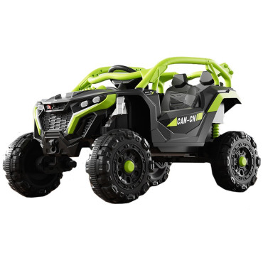 Masina Electrica pentru Copii, Cyrax, Tip Buggy/UTV Off-Road Dual Drive, Conectare Bluetooth, Telecomanda, Lumina Intermitenta si Muzica, Baterie 380*2, 6V 7Ah, 97 x 62 x 58 cm, Verde Negru