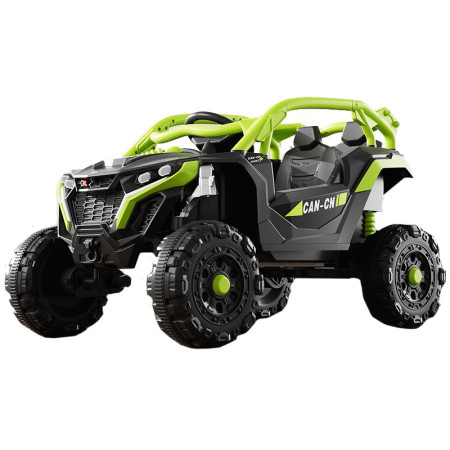 Masina Electrica pentru Copii, Cyrax, Tip Buggy/UTV Off-Road Dual Drive, Conectare Bluetooth, Telecomanda, Lumina Intermitenta si Muzica, Baterie 380*2, 6V 7Ah, 97 x 62 x 58 cm, Verde Negru