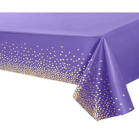 Fata de Masa, Cyrax, din PEVA, Imprimeu Buline Aurii, 137 x 274 cm, Impermeabila, Fara Pete, Curatare Rapida, Mov
