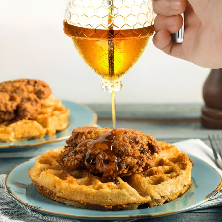 Dozator de Miere, Cyrax, Dispenser fara Picurare, Borcan Tip Fagure, fara Scurgeri, pentru Zahar si Sirop, 15x8 cm, Transparent