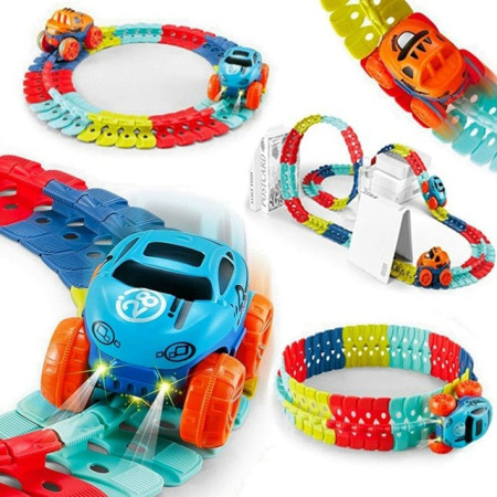 Jucarie de Constructie RollerCoaster, Cyrax, 184 de Piese, 44.5x36x7 cm, cu Masini, Multicolor