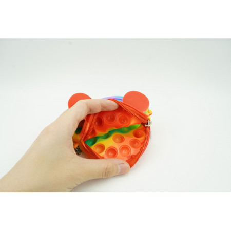 Jucarie antistres din silicon Cyrax, Pop it Now and Flip It ,Mini Geanta, Soricel, 6 cm, Curcubeu