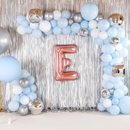 Balon Folie Metalizata Litera E, Cyrax, 80 cm, Umflati cu Heliu sau Aer, Ambalaj Individual, Pai inclus, Rose Gold