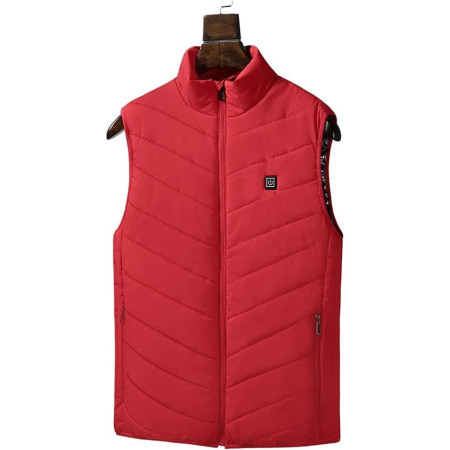 Vesta cu Incalzire,  Unisex, 2 Zone de Incalzire, Umplutura Bumbac, 3 Trepte de Temperatura, Incarcare USB, Rosu, 45 - 58 kg, Marime L