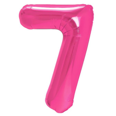 Balon din Folie Metalizata Cyrax, Figurina Cifra, Tema Aniversare 80 cm, Ambalaj Individual, Pai inclus, Umflare cu Aer sau Heliu, Roz, Cifra 7