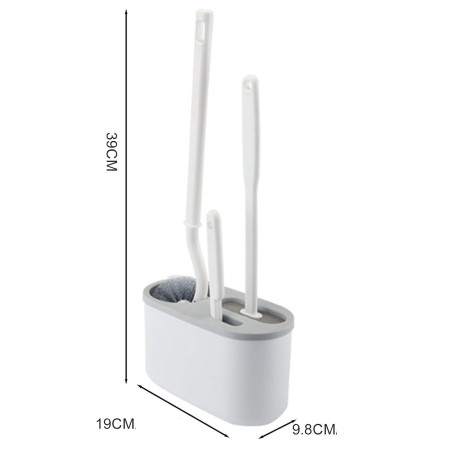 Set 3 Perii pentru Toaleta,  din Silicon, Perie Zimtata, Cap Flexibil, Suport Adeziv pentru Montarea pe Perete, 39 x 19 x 9.8 cm, Gri/Alb