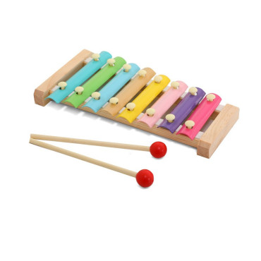 Instrument Muzical Xilofon Cyrax, din Lemn, 8 Note Muzicale, 2 Bete de Percutie, 4-6 Ani, Multicolor Pastel