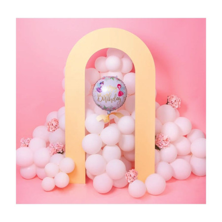 Balon din Folie Metalizata, Cyrax, Figurina Cerc, Model Happy Birthday cu Zane, Tematica Aniversare, 45 cm, Ambalaj Individual, Pai Inclus, Umflare cu Aer sau Heliu, Multicolor