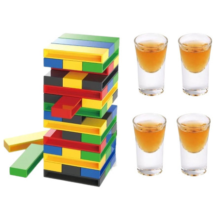 Joc de Baut Cyrax, Turn Jenga din Plastic, cu 4 Pahare de Shot, +18 Ani, Multicolor