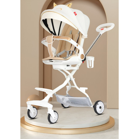 Carucior Sport Cyrax 3in1, 6-36 Luni, Reversibil, Pliabil, Tavita pentru Masa, Pozitie de Somn, Centura de Siguranta, Roti 360, Suport Pahar, Copertina pentru Soare, 33x66x85cm, Alb Model Pisica