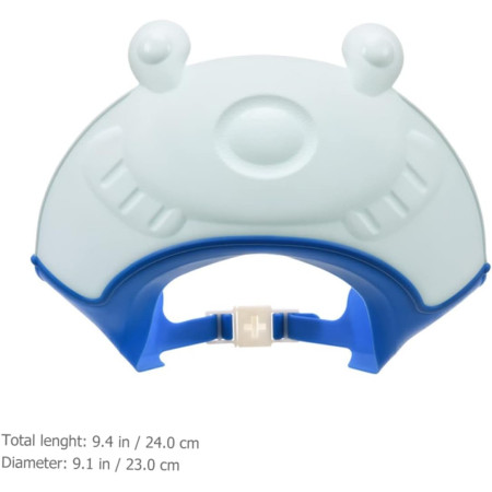 Cyrax Viziera de Protectie Baie Pentru Copii, Fippy, Model Broasca, Dimensiune ajustabila, Durabil, Usor de curatat, Impotriva Samponului, pentru Ochi si Urechi, TPE+PP, 24x23 cm, Albastru