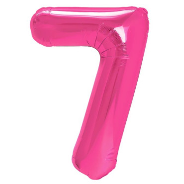 Balon din Folie Metalizata Cyrax, Figurina Cifra, Tema Aniversare 80 cm, Ambalaj Individual, Pai inclus, Umflare cu Aer sau Heliu, Roz, Cifra 7