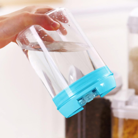 Cutie de Depozitare Alimente, Cyrax, 1.2L, Capac Albastru, din PP+PET, Inchidere Ermetica, 10 x 10 x 20.5 cm, Transparent