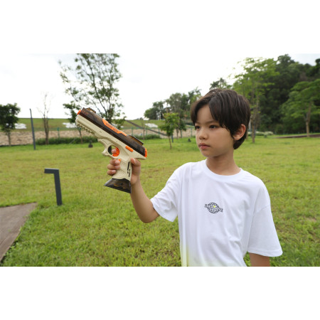 Pistol cu Apa Electric, Cyrax, 2 Rezervoare 75/350 ml, din ABS+Silicon, Baterie, Incarcare USB, Conectare la Furtun, +6 Ani, Maro