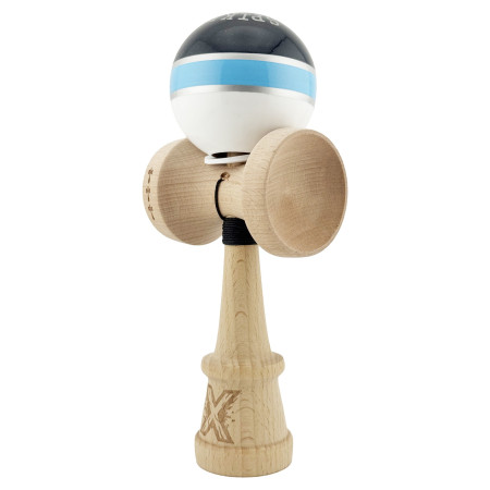 Kendama X Originala ROYAL SPIKE, Profesionala, Cyrax, Cupe Mari KING SIZE V3, Super Sticky, Gaura in Baza, Rulment Metalic, din lemn 18 cm, Ata 55 cm, Inel Albastru deschis