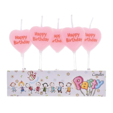 Set 5 Lumanari de Tort, Cyrax, Model Inima, Text Happy Birthday, 2.5 x 2.5 cm, din Ceara, Multicolor