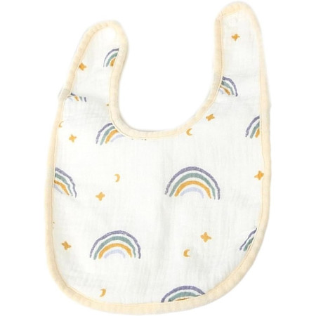 Baveta in Forma de U, Cyrax, din Bumbac, pentru Copii 0-12 Luni, Rezistenta la Apa, cu Capse, Model Curcubeu, 21x30 cm, Bej