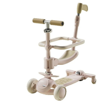 Trotineta Tip Carucior pentru Copii 7in1, Cyrax, Pliabila, Ghidon Reglabil, Parti Detasabile, Lumini LED, Muzica, Suport pentru picioare, Roz