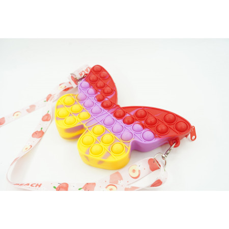 Jucarie antistres din silicon, Cyrax, Pop It Now and Flip It, Geanta de umar, Fluture, Galben/Mov