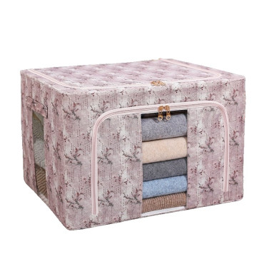 Cutie Depozitare,  66L, din Material Textil, 50 x 40 x 33 cm, pentru Haine si Lenjerii, Model Floare de Prun, Roz