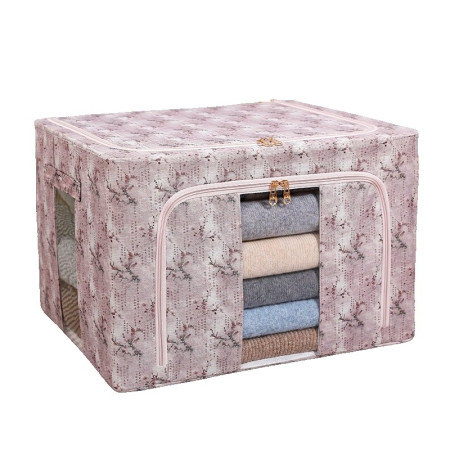 Cutie Depozitare,  66L, din Material Textil, 50 x 40 x 33 cm, pentru Haine si Lenjerii, Model Floare de Prun, Roz