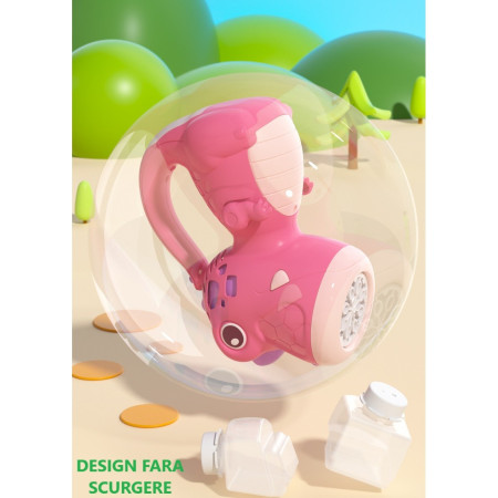 Jucarie Interactiva pentru Baloane de Sapun, Cyrax, Sunete si Lumini, Model Dinozaur, cu 8 Orificii, 15 x 8.5 x 18.5, Roz