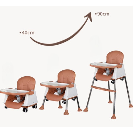 Scaun de Masa Pliabil 3in1, Cyrax, Reglabil, Multifunctional, 3 Pozitii, Masuta si Husa Detasabile, Roti, Centura de Siguranta, Ajustare Inaltime, Maro