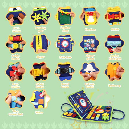 Carte Senzoriala Educativa Montessori, Cyrax, Dezvoltare Abilitati Motorii, 3 Pagini, Model Alfabet, 28x25x4 cm, Albastru