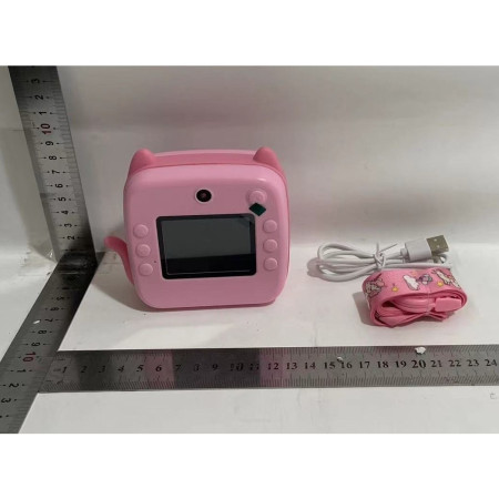 Camera Instantanee pentru Copii, Cyrax, cu Functie de Printare, Camera Frontala + Selfie, Cablu USB-C, Bluetooth, Compatibil iOS/Android, Imprimare APP, Model Pisica, Roz