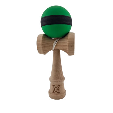 Kendama X Originala, Profesionala, Cyrax, 18 cm, din Lemn, Rubber Grip, Negru/Verde