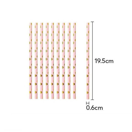 Set 10 Paie, Cyrax, din Hartie, 19.5 cm, Model cu Buline Aurii, Roz