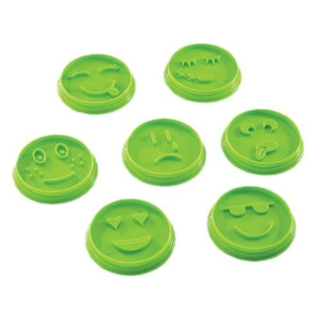 Set 7 Forme de Prajituri, Cyrax, Model Emoticoane Smiley Face, Diferite Expresii, 7.7 x 1.5 cm, din PP, Verde
