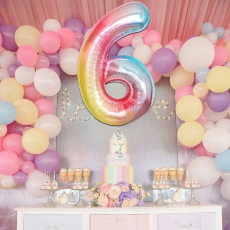 Balon din Folie Metalizata Cyrax, Figurina Cifra, Tema Aniversare 40 cm, Ambalaj Individual, Pai inclus, Umflare cu Aer sau Heliu, Multicolor, Cifra 6
