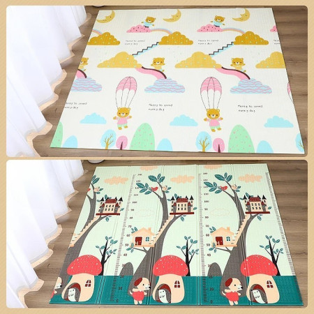 Covoras pentru Copii, Cyrax, cu 2 Fete, Model Ursulet/Catelusi, din XPE+PE, Impermeabil, Antiderapant, Protectie Termica, +3 Luni, Pliabil, 150 x 200 x 1.5 cm, Multicolor