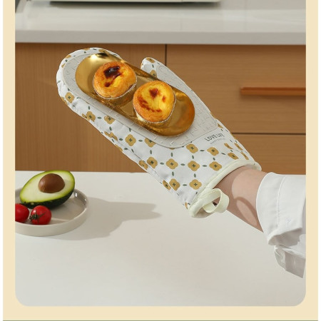 Set 2 manusi cuptor Cyrax, manusa de bucatarie,  rezistenta 330 grade, textil si cauciuc, 26.5x18 cm, alb