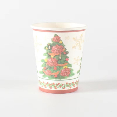 Set 10 Pahare, Cyrax, Imprimeu Brad de Craciun, din Carton, 250 - 300 ml, 7.5 x 8.4 x 5.3 cm, Multicolor