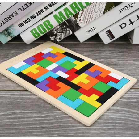 Puzzle Montessori, Cyrax, din Lemn, Tip Tetris, +36 Luni, Forme Neregulate, 40 Piese, 26.5 x 17.7 cm, Multicolor
