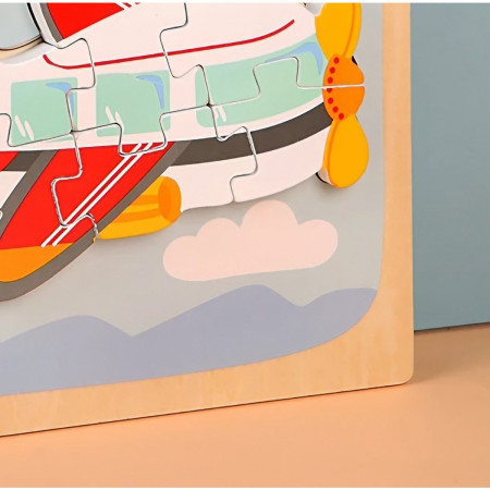 Puzzle Montessori din Lemn pentru Copii, Cyrax, 3D, 0-3 Ani, Model Avion, Educativ, Intuitiv, Creativ, 6 Piese, 15x15x0.5 cm, Multicolor