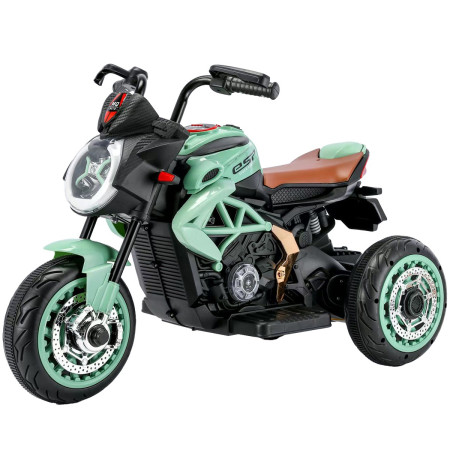 Tricicleta Electrica pentru Copii, Cyrax, cu 2 Acumulatoare 380*2, tip 6V7, Telecomanda, Bluetooth, Sistem Anti-Rasturnare, Sistem de Lumini si Sunet, 6+ Ani, 95 x 58 x 45 cm, Negru Verde