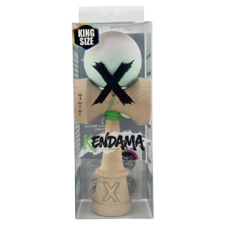 Kendama X Originala, Profesionala, Cyrax, Rubber Grip, Cupe Mari KING SIZE V3, Gaura in Baza, Rulment Metalic, din lemn 18 cm, Ata 62/65 cm, Gradient Roz/Verde
