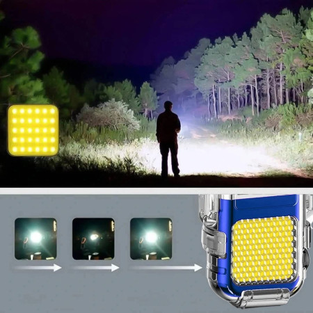 Lanterna Tip Breloc cu Bricheta,  Impermeabila, 3 Moduri Iluminare, 300 mAh, Incarcare USB-C, COB, Raza de Actiune 50 - 100 m, 7.4 x 4.9 x 1.7 cm, Albastru