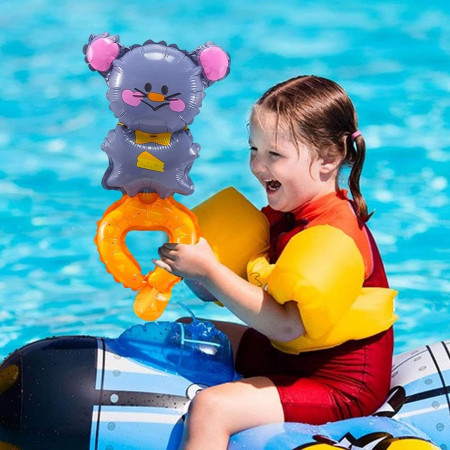 Balon din Folie Metalizata, Cyrax, Figurine Animalute, Tip Bratara, Model Soricel, Ambalaj Individual, Pai Inclus, Umflare cu Aer sau Heliu, Gri