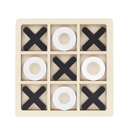 Jucarie Montessori Tic Tac Toe, Cyrax, Educativa, Interactiva, din lemn, X si O, 9 Piese, 14.3x14.3 cm, Negru Alb