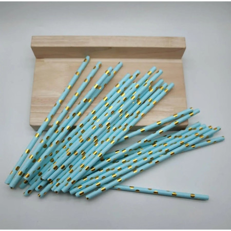 Set 10 Paie, Cyrax, din Hartie, 19.5 cm, Model cu Buline Aurii, Albastru