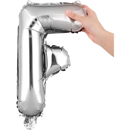 Balon Folie Metalizata Litera F, Cyrax, 80 cm, Umflati cu Heliu sau Aer, Ambalaj Individual, Pai inclus, Argintiu